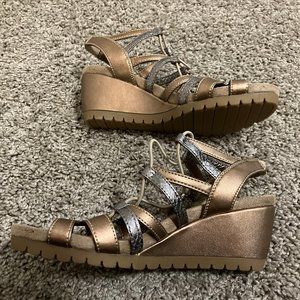 Life Stride Metallic Gold and Silver Gladiator Wedge Sandals